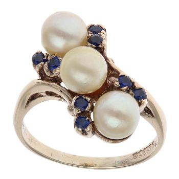 9ct Yellow Gold Pearl and Sapphire Fancy Ring