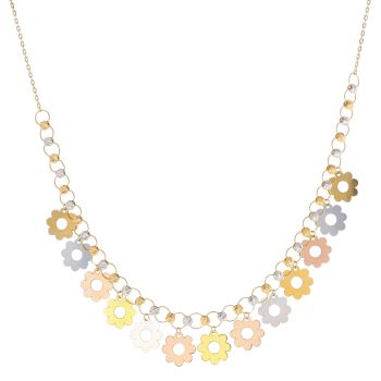22ct Yellow White and Rose Gold Flowers Chain 18"