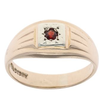 9ct Yellow And White Gold Garnet Signet Ring