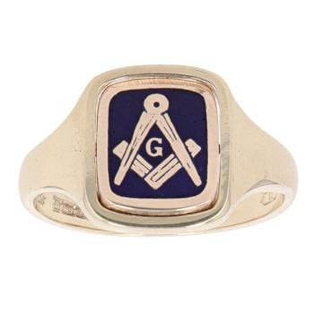 9ct Yellow Gold Blue Enamel Reversible Masonic Signet Ring