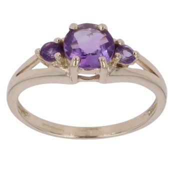 9ct Yellow Gold Amethyst Three Stone Ring