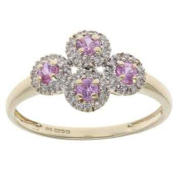 9ct Yellow Gold 0.25ct Diamond And Pink Sapphire Cluster Ring