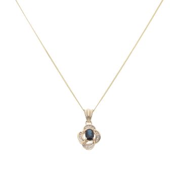 9ct Yellow Gold Brilliant Cut 0.16ct Diamond and Oval Sapphire Pendant and Chain 18"