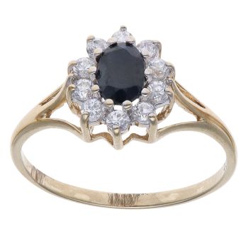 9ct Yellow Gold Cubic Zirconia and Sapphire Cluster Ring