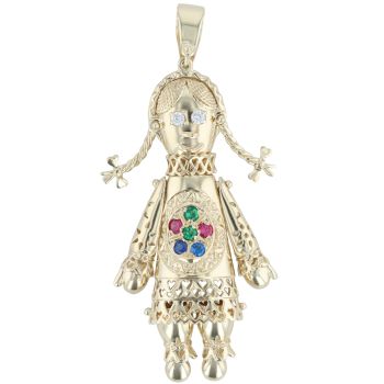 9ct Yellow Gold Multi Gemstone Ragdoll Pendant