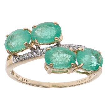 14ct Yellow Gold 0.10ct Brilliant Cut Diamond and Emerald Four Stone Fancy Ring