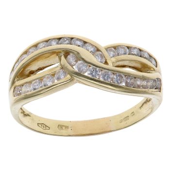 18ct Yellow Gold Cubic Zirconia Crossover Ring