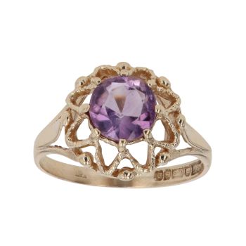9ct Yellow Gold Amethyst Single Stone Ring