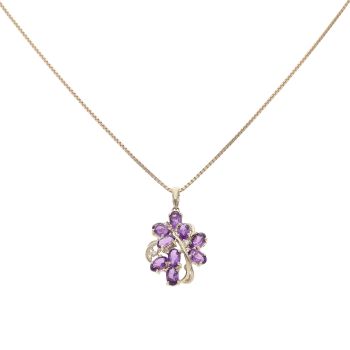 9ct Yellow Gold 0.03ct Diamond and Amethyst Cluster Pendant and Chain 18"