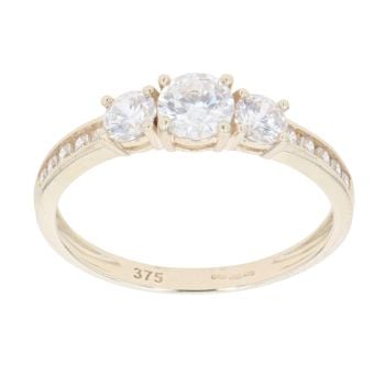 9ct Yellow Gold Cubic Zirconia Three Stone Ring