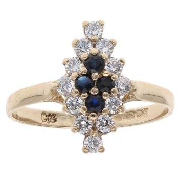 9ct Yellow Gold Sapphire And Cubic Zirconia Cluster Ring