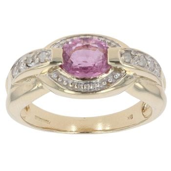 9ct Yellow Gold 0.08ct Diamond and Pink Gemstone Cluster Ring