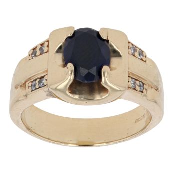 14ct Yellow Gold Cubic Zirconia And Blue Gemstone Signet Ring