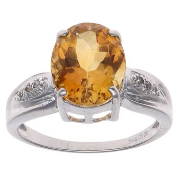 9ct White Gold Cubic Zirconia and Citrine Solitaire Ring