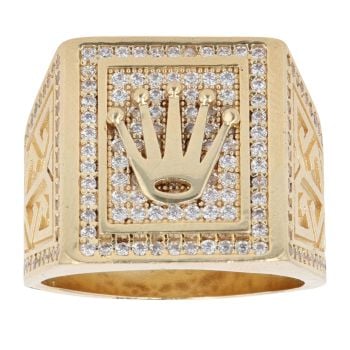 18ct Yellow Gold Cubic Zirconia Crown Signet Ring