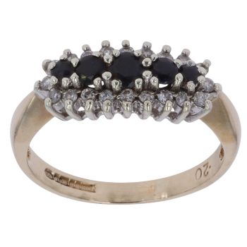 9ct Yellow Gold Sapphire and 0.20ct Diamond Five Stone Cluster Ring