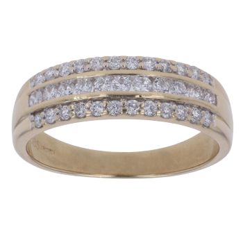 14ct Yellow Gold 0.50ct Brilliant Cut Diamond Three Row Ring