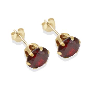 9ct Yellow Gold Garnet Cubic Zirconia Stud Earrings 7mm