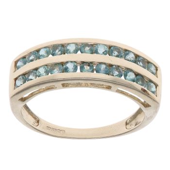 9ct Yellow Gold Green Gemstone Two Row Ring