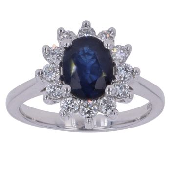 18ct White Gold 0.50ct Brilliant Cut Diamond and Sapphire Cluster Ring