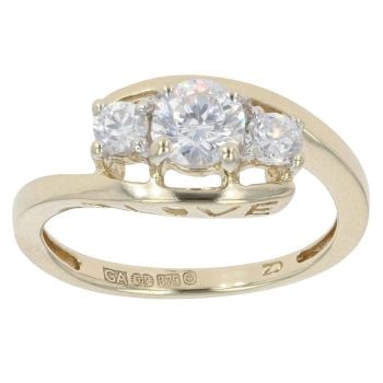9ct Yellow Gold Cubic Zirconia Three Stone Twist Ring
