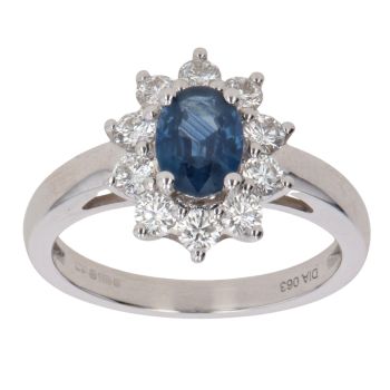 18ct White Gold 0.63ct Brilliant Cut Diamond and Sapphire Cluster Ring
