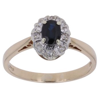 9ct Yellow Gold 0.10ct Diamond and Sapphire Cluster Ring