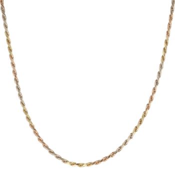 9ct Yellow White and Rose Gold Twisted Rope Chain 18"