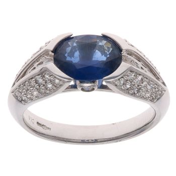 18ct White Gold 0.52ct Brilliant Cut Diamond and Sapphire Fancy Ring