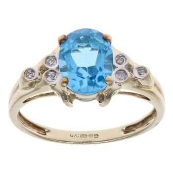 9ct Yellow Gold 0.05ct Diamond and Blue Topaz Ring
