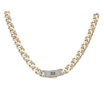 14ct Yellow Gold Monaco Classic Alternate Pave Lock Curb Chain 20"