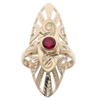 14ct Yellow Gold Red Gemstone Open Cut Marquise Ring