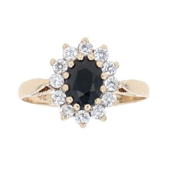 9ct Yellow Gold Cubic Zirconia and Sapphire Cluster Ring