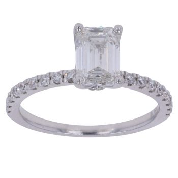 18ct White Gold 1.40ct Emerald and Brilliant Cut Lab Grown Diamond Solitaire Ring