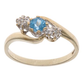 9ct Yellow Gold 0.05ct Diamond and Blue Topaz Three Stone Ring