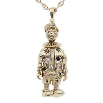 9ct Yellow Gold Multi Gem Clown Pendant and Anchor Chain 28"