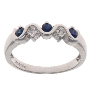 9ct White Gold 0.05ct Diamond and Sapphire Five Stone Ring