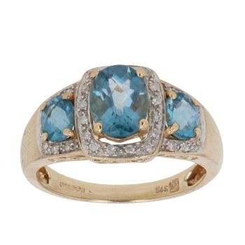 9ct Yellow Gold 0.15ct Diamond and Blue Topaz Cluster Ring