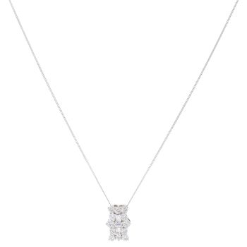 18ct White Gold 0.90ct Round Brilliant and Baguette Cut Diamond Fancy Pendant and Chain 18"