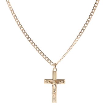 9ct Yellow Gold Crucifix Pendant and Curb Chain 18"