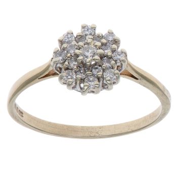 9ct Yellow Gold 0.25ct Brilliant Cut Diamond Cluster Ring