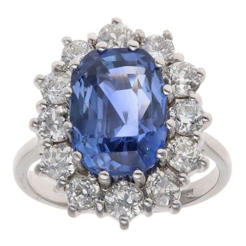 18ct Yellow Gold 1.25ct Brilliant Cut Diamond and Sapphire Cluster Ring