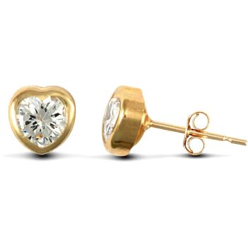 9ct Yellow Gold CZ Rub-Over Heart Studs