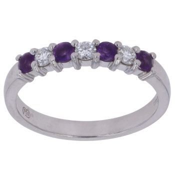 18ct White Gold 0.15ct Diamond and Amethyst Half Eternity Ring