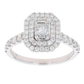 18ct White Gold 1.25ct Princess, Baguette And Brilliant Cut Diamond Cluster Ring