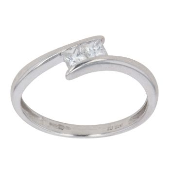 9ct White Gold Two Stone Twist Cubic Zirconia Ring