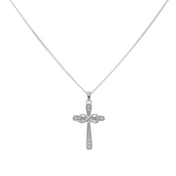 Silver Cubic Zirconia Infinity Cross Pendant and Chain 18" By Icesia