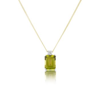 Silver 18ct Yellow Gold Plated Emerald Cut Peridot Lab Grown Diamond Pendant Necklace