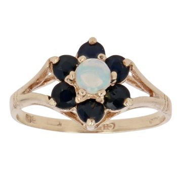 9ct Yellow Gold Sapphire and Opal Cluster Ring