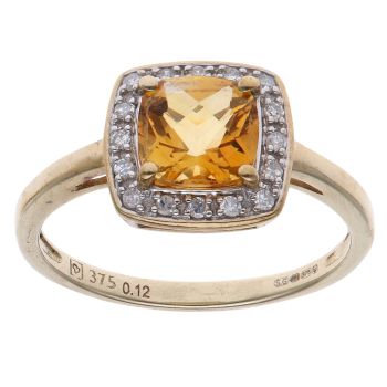 9ct Yellow Gold 0.12ct Brilliant Cut Diamond and Citrine Cluster Ring